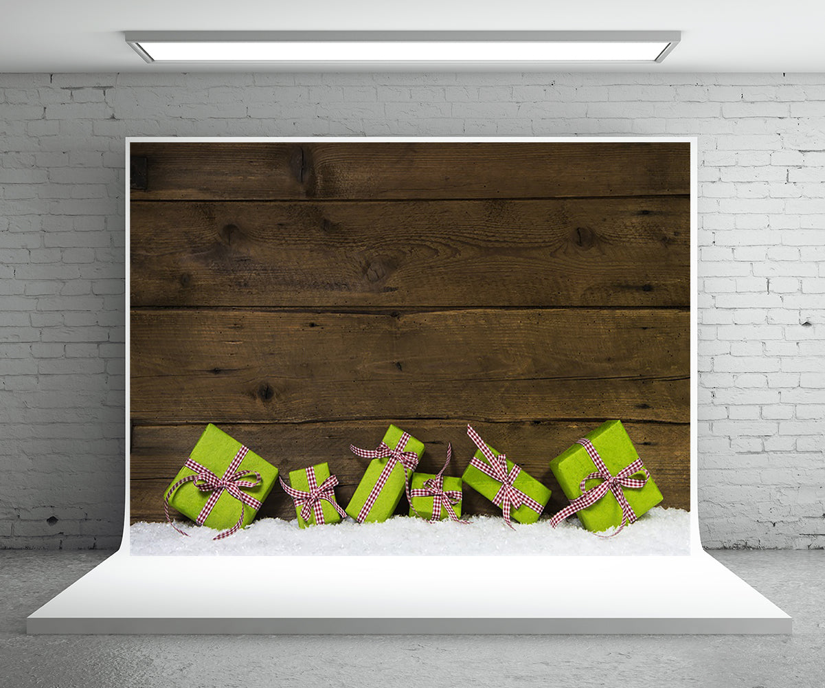 Toile de fond de photo de mur en bois gris foncé de cadeau de Noël