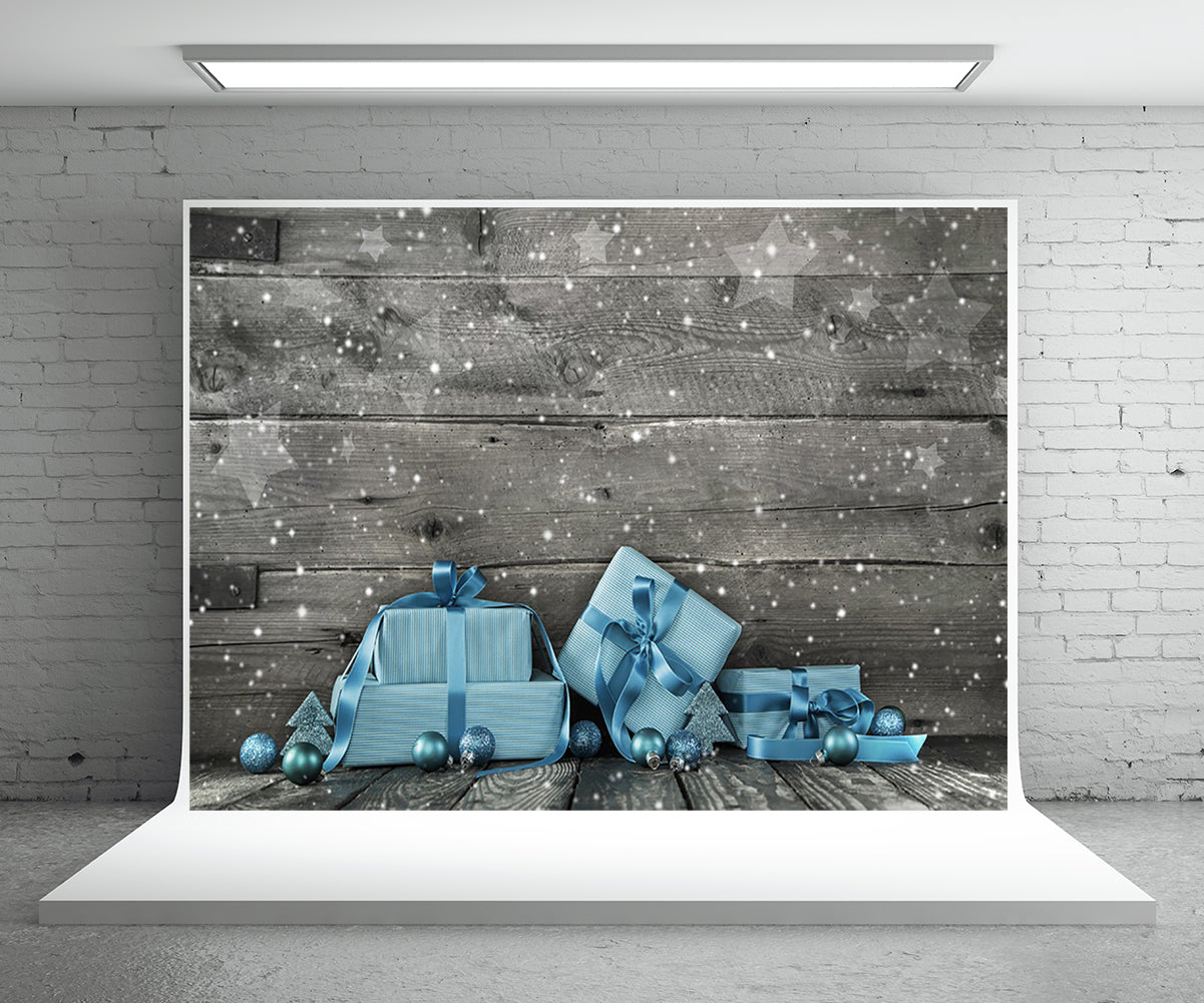 Toile de fond de flocon de neige mur en bois boîte cadeau de photographie fond de Noël