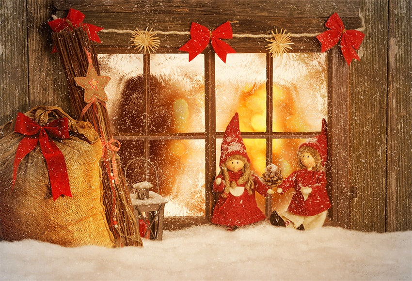 Toile de fond de flocon de neige papillon fenêtre en bois Noël