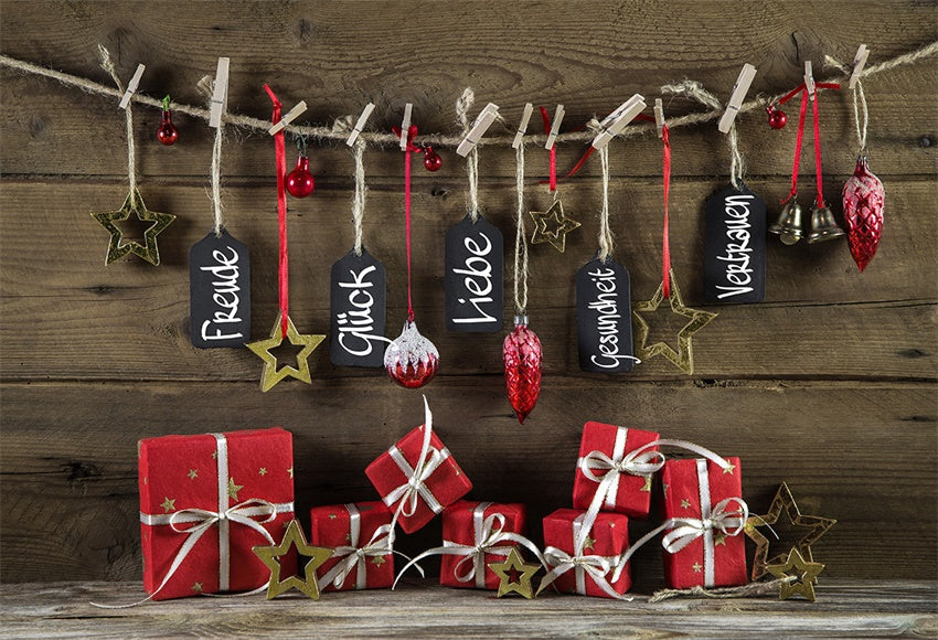 Toile de fond de cadeau de Noël photographie mur en bois photo