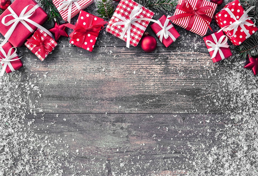 Toile de fond de cadeau de Noël photographie flocon de neige de mur en bois