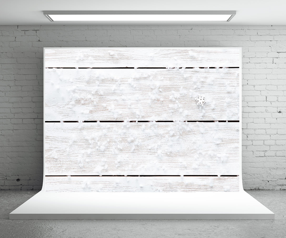 Toile de fond Noël blanc flocons de neige mur en bois fond de photographie blanche