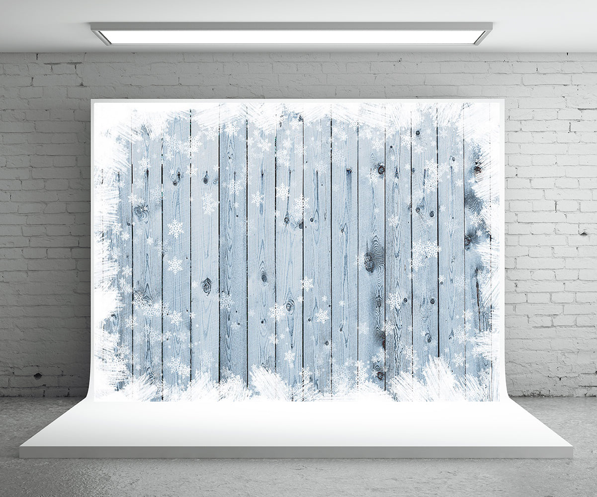 Toile de fond de mur en bois de Noël clair fond de photographie fond de flocon de neige