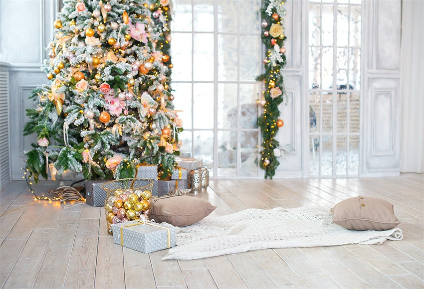 Toile de fond décors de sol en bois de sapin de Noël rose pour la photo