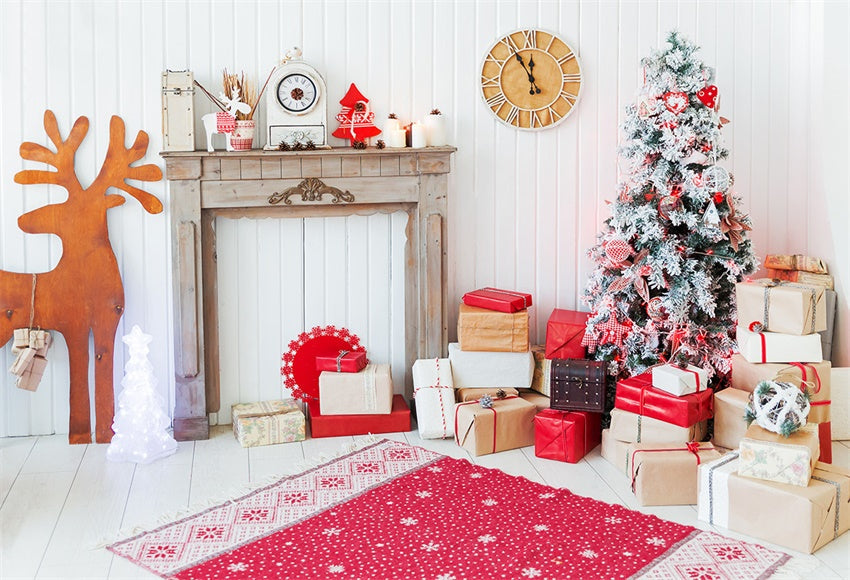 Toile de fond décors de photo d'élan de Noël de mur en bois blanc