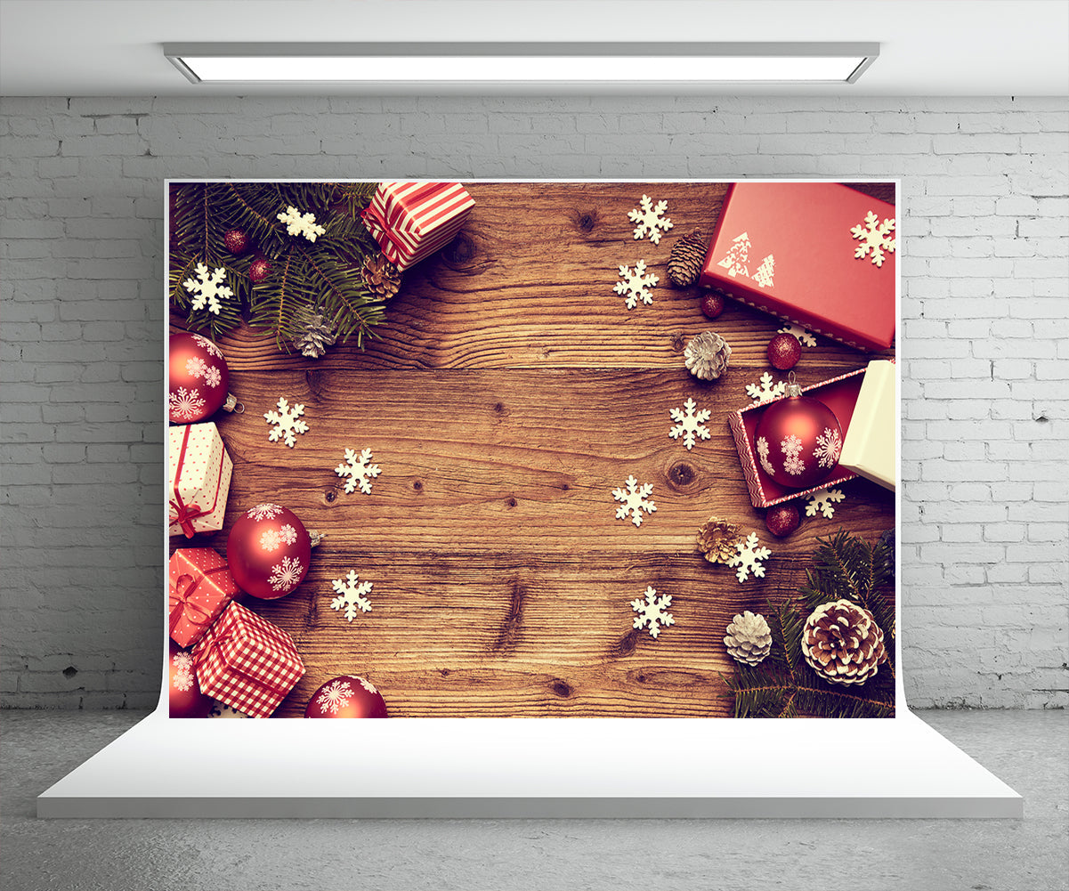 Toile de fond de cadeau de Noël mur en bois pour la photographie