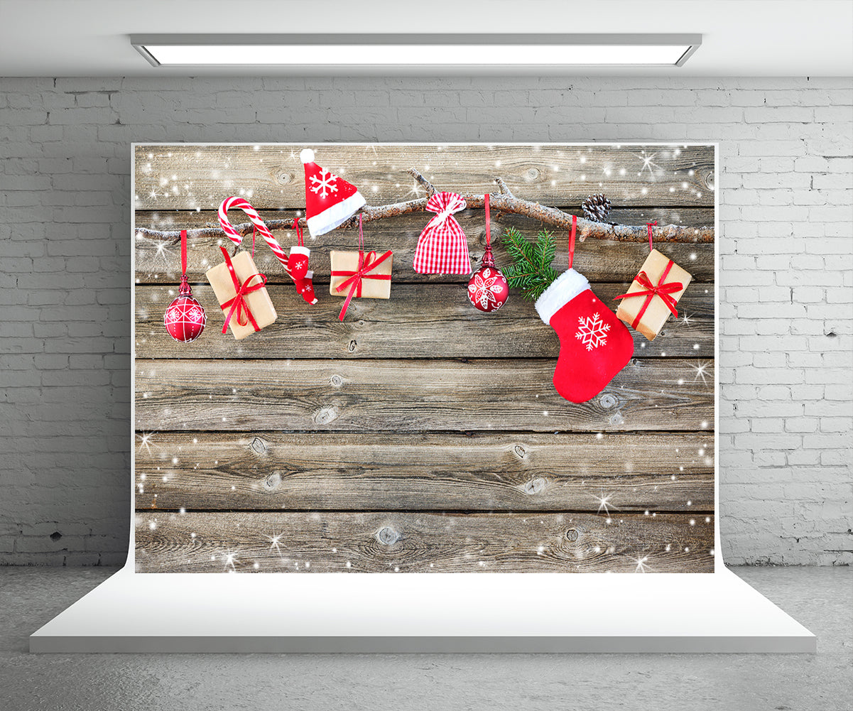 Toile de fond décor de Noël mur en bois photographie flocon de neige