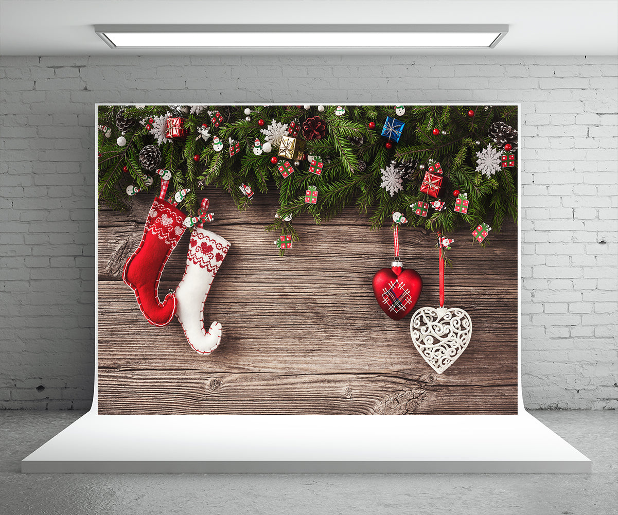 Toile de fond de photographie de Noël en bois de branche de pin