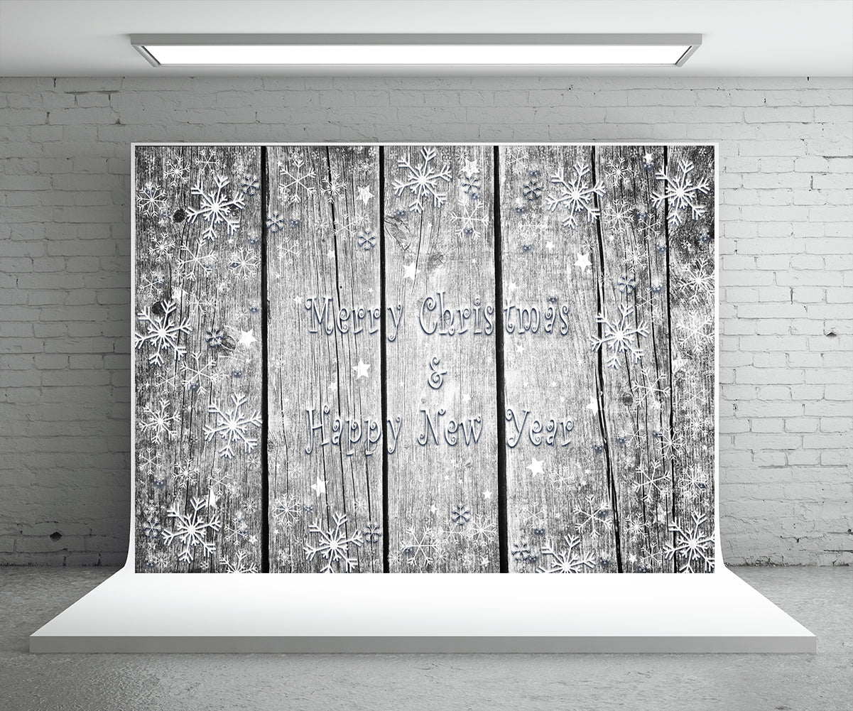 Toile de fond photo en bois gris flocon de neige pour Noël