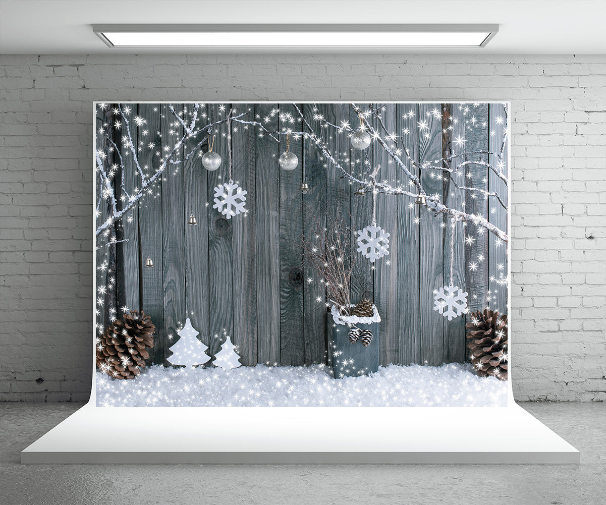 Toile de fond de photographie de mur de bois de flocon de neige de Noël