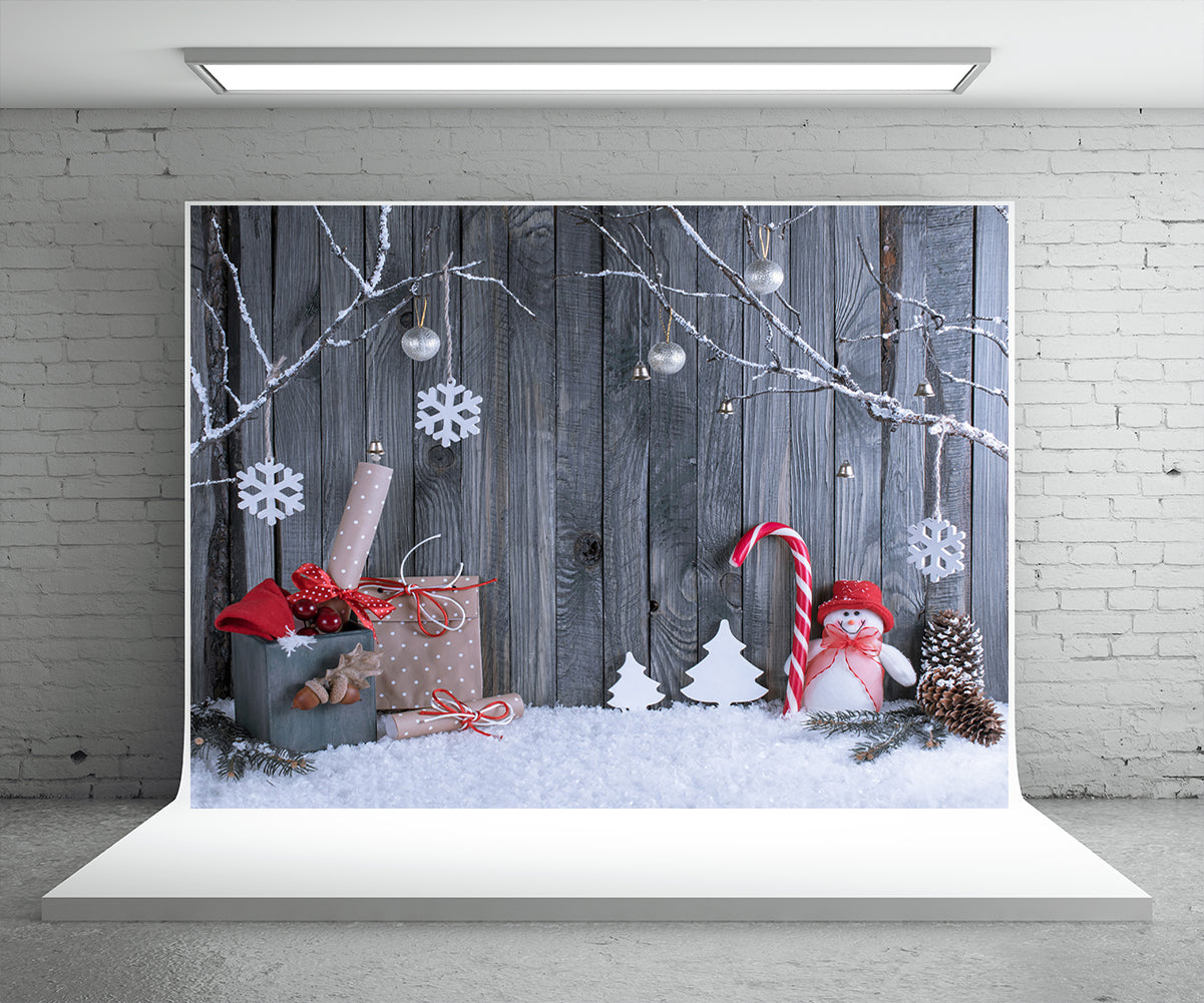 Toile de fond de bonhomme de neige mur en bois photographie fond de Noël