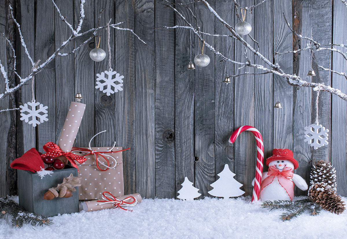 Toile de fond de bonhomme de neige mur en bois photographie fond de Noël