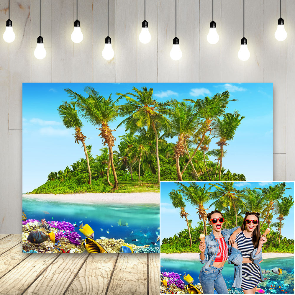 Toile de fond décors de photographie sous-marine de plage tropicale d'été