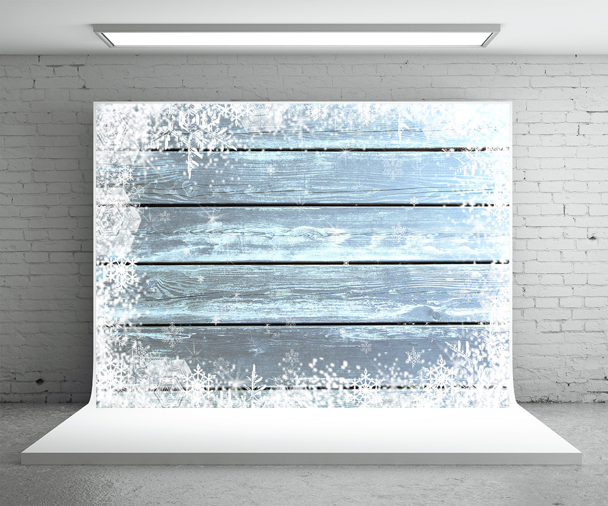 Toile de fond de mur en bois de flocon de neige fond de photo bleu clair fond de Noël