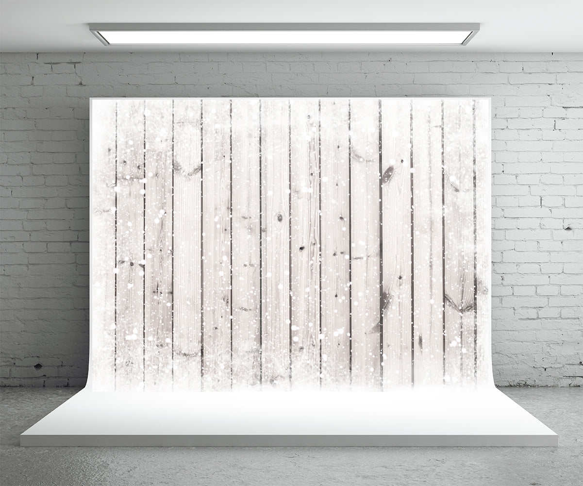 Toile de fond de photographie de mur en bois de flocon de neige blanc pour Noël