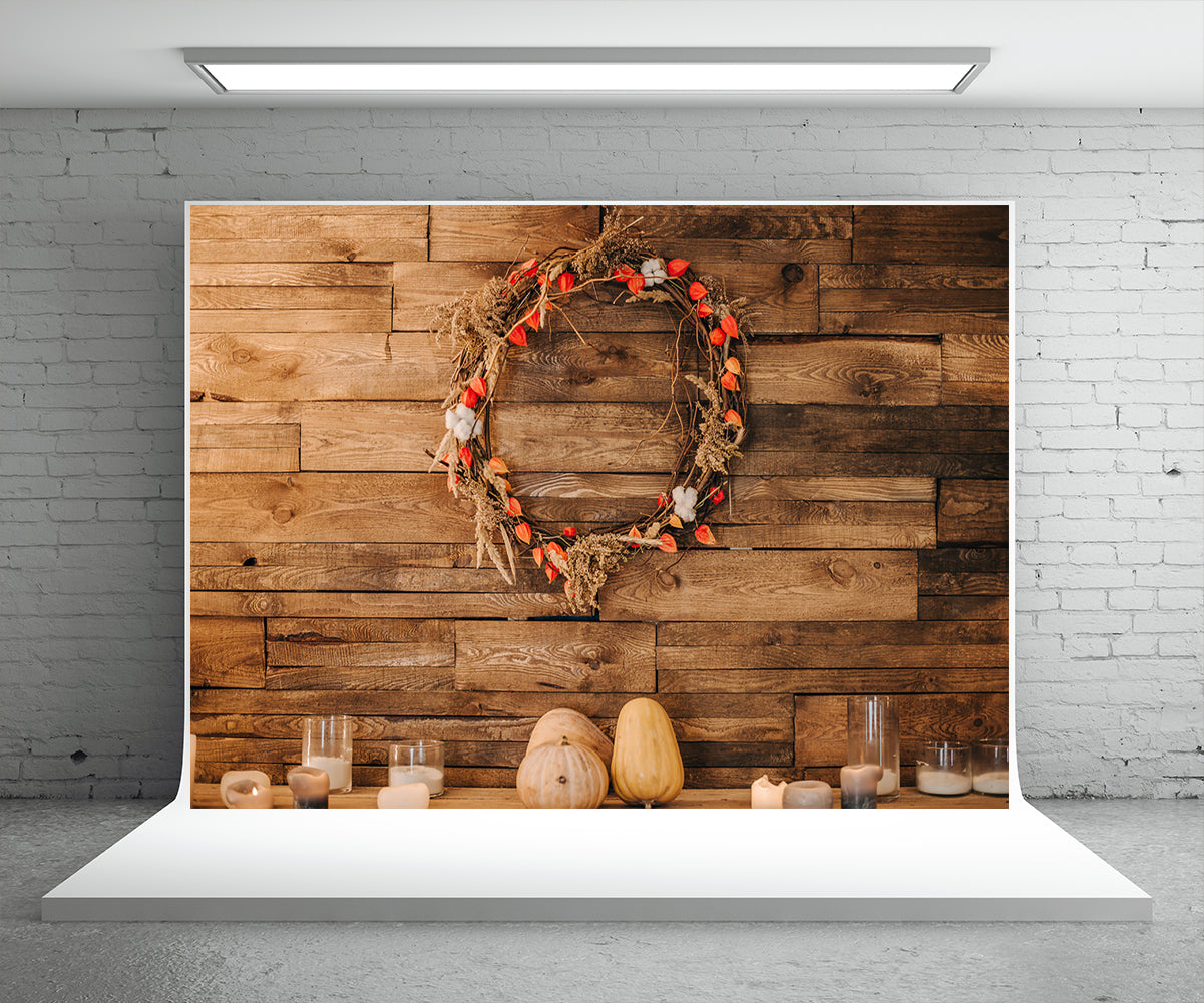 Toile de fond guirlande conseil citrouille photographie rétro fond bois