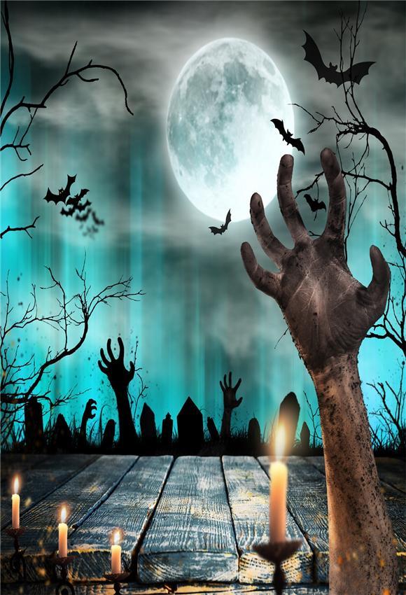 Toile de fond d'Halloween de chauve-souris de sol en bois effrayant de nuit