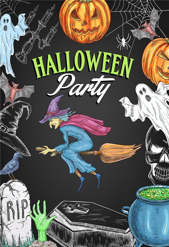 Toile de fond de sorcière citrouille Noir Halloween pour la fête