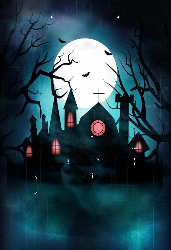 Toile de fond de photographie de nuit de château noir d'Halloween