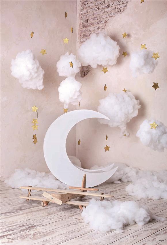 Toile de fond de plancher de bois de nuage blanc pour bébé