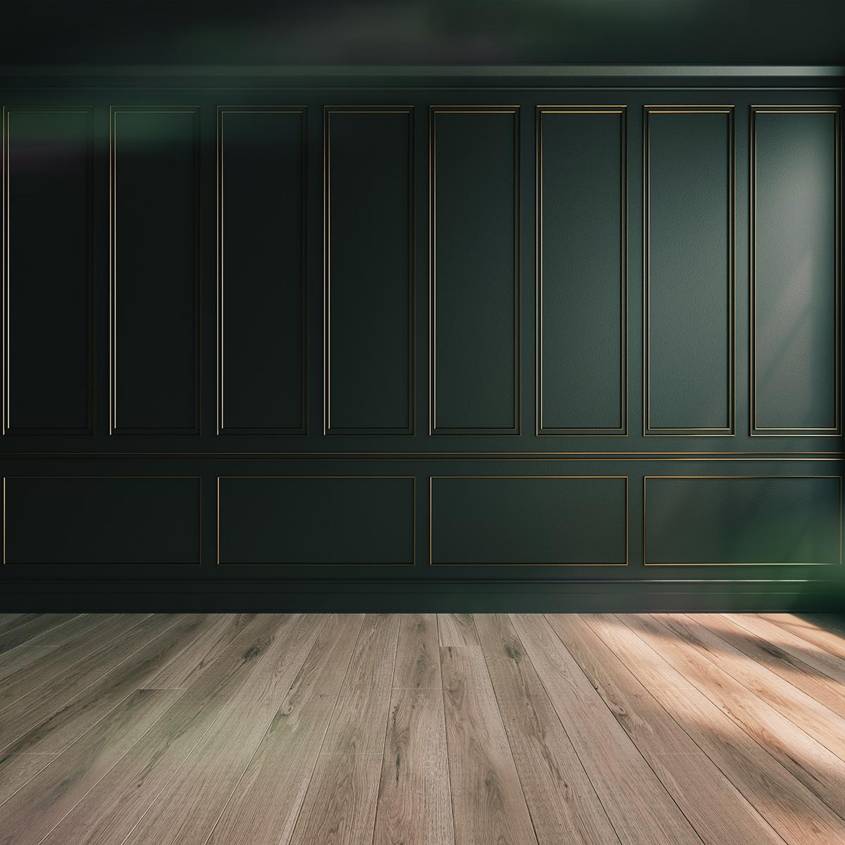 Toile de fond de photographie de mariage de plancher de bois de mur de cadre d'or vert foncé