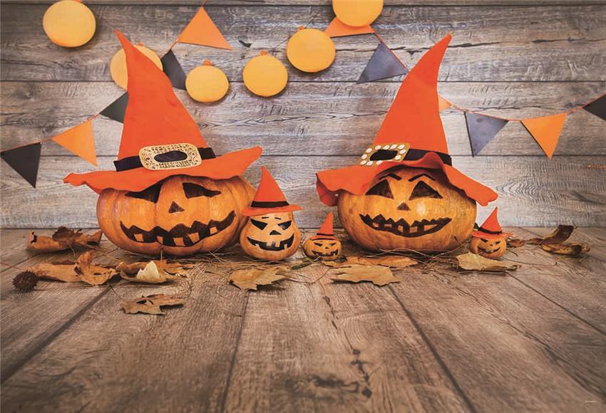 Toile de fond de drapeaux de citrouille d'Halloween en bois décors de photo