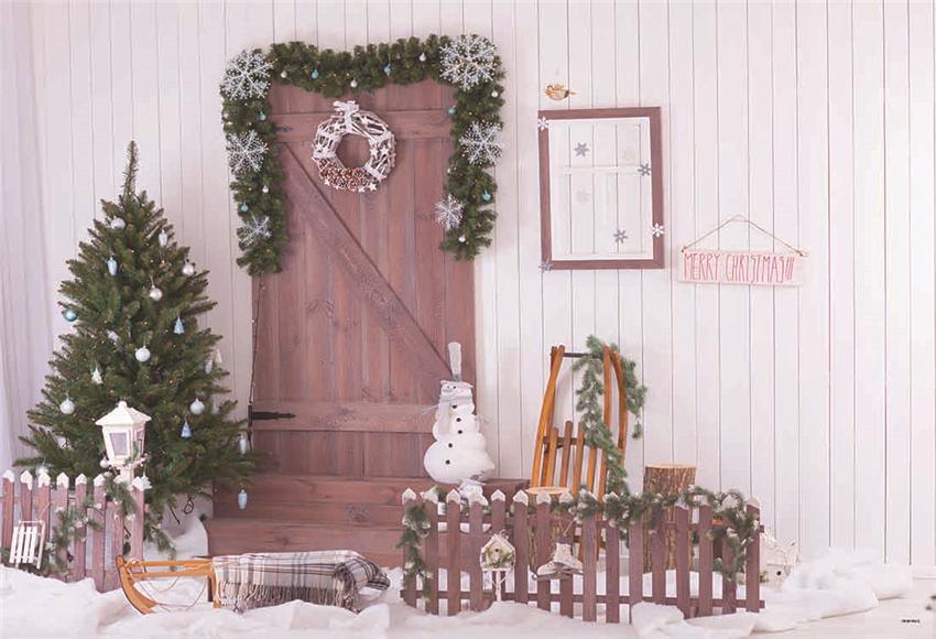 Toile de fond de neige de sapin de Noël de mur en bois blanc