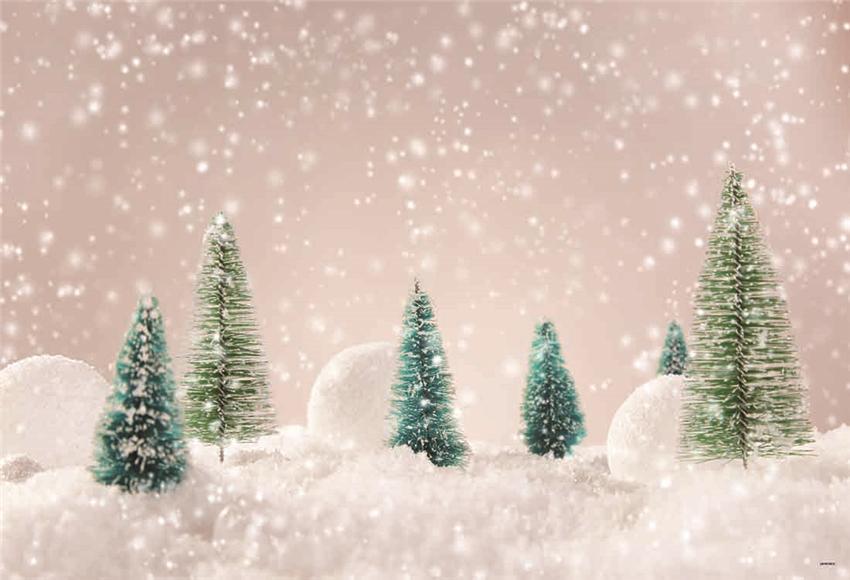 Toile de fond de neige pays des merveilles Noël mini décors de pin