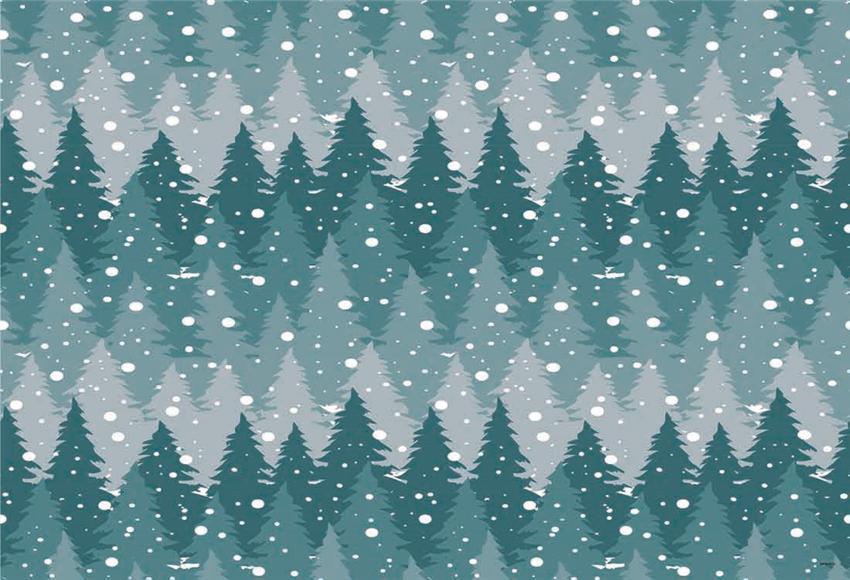 Toile de fond de forêt de pins de flocon de neige pour l'hiver