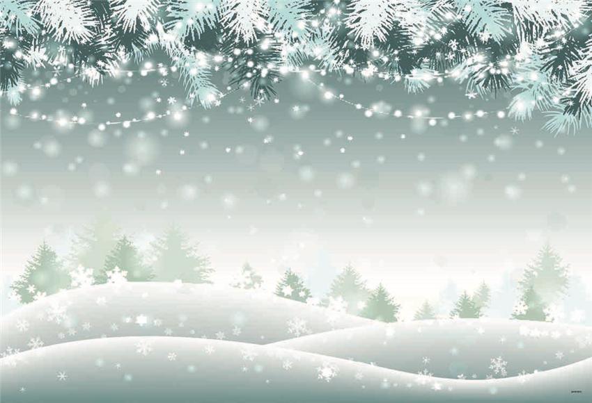 Toile de fond lumineuse de cabine de photo de pin de Noël de neige pour la photo