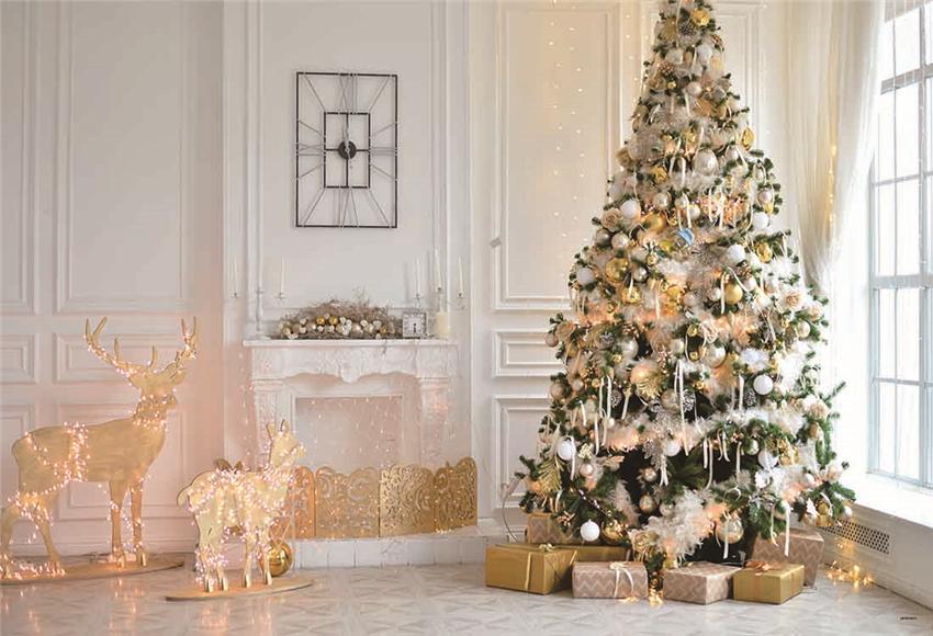 Toile de fond d'arbre de Noël wapiti blanc Noël photo décors