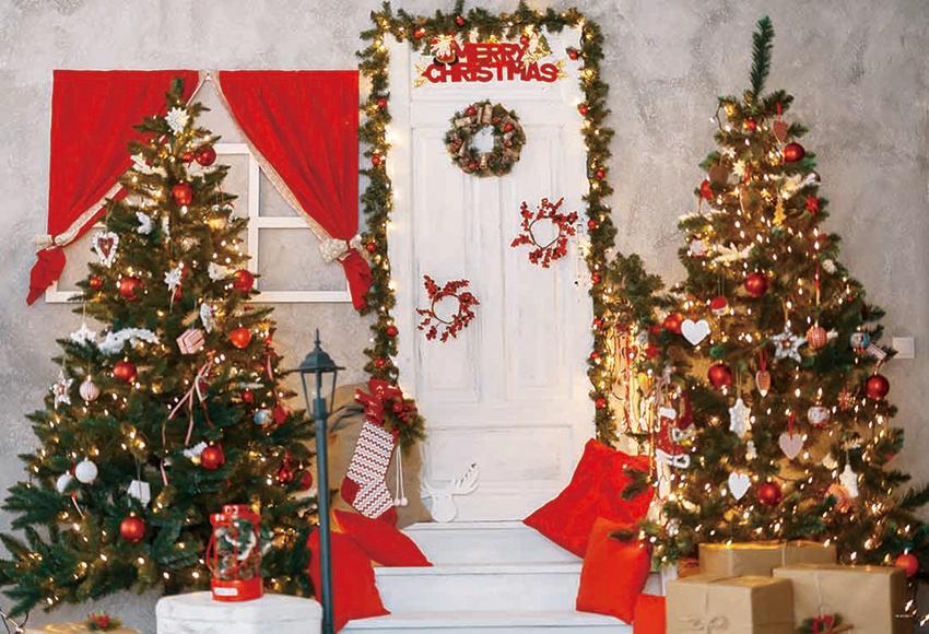 Toile de fond de photo de rideau rouge joyeux Noël