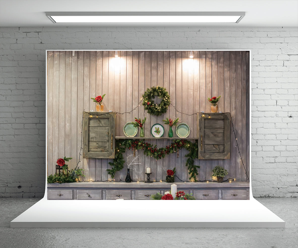 Toile de fond de décor de Noël en bois gris pour la photo