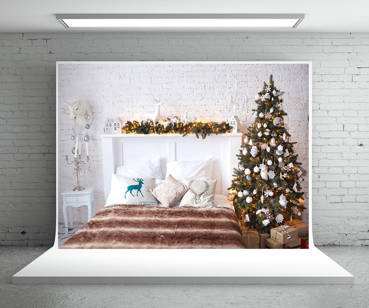 Toile de fond décors de Noël de tête de lit blanc pour la photographie