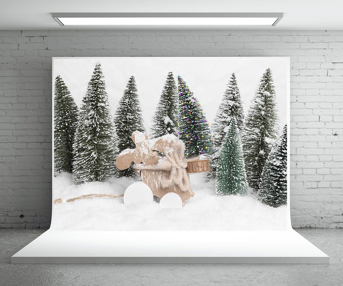 Toile de fond décors de photographie de pin de neige d'hiver pour Noël