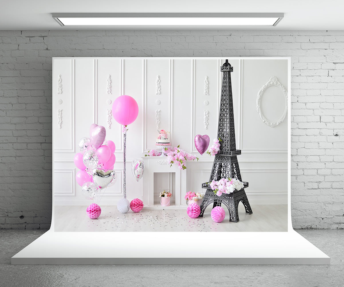 Toile de fond d'anniversaire de Paris cheminée blanche pour le studio