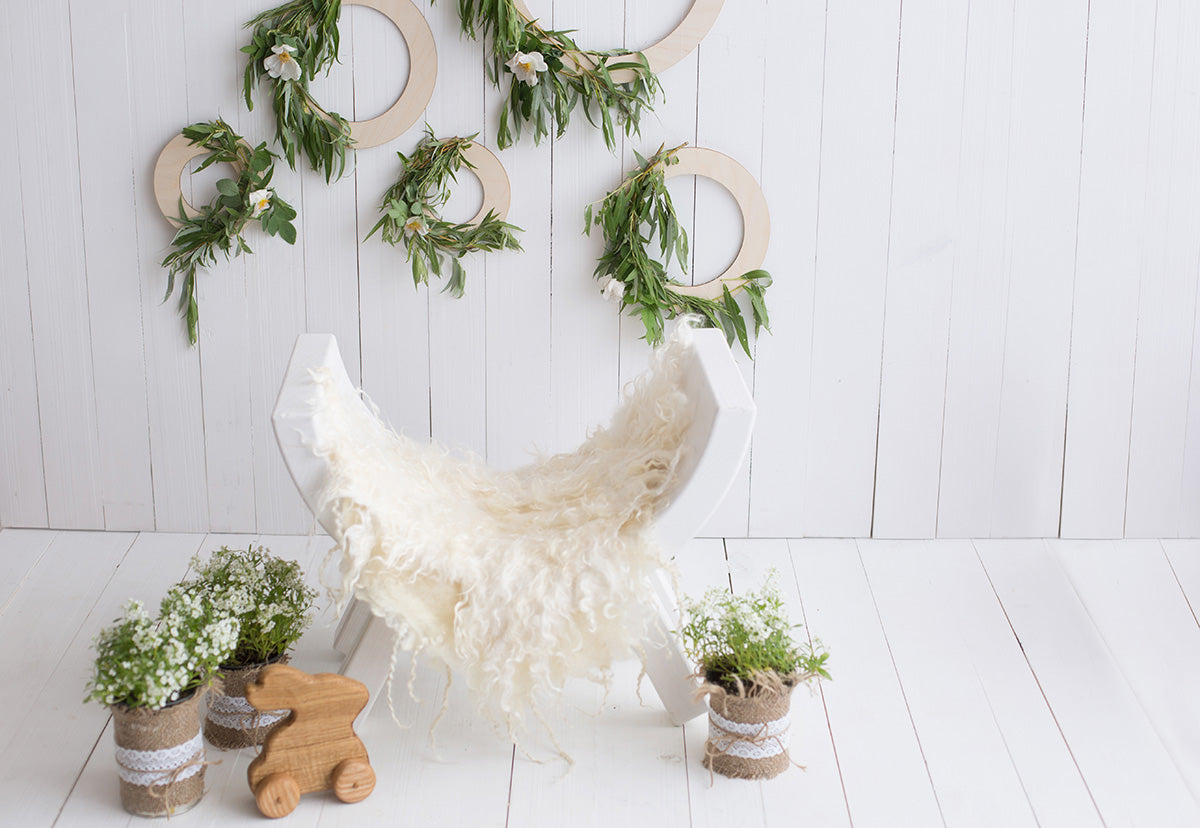 Toile de fond décors de photo de bébé d'anniversaire de mur en bois blanc pour la photographie