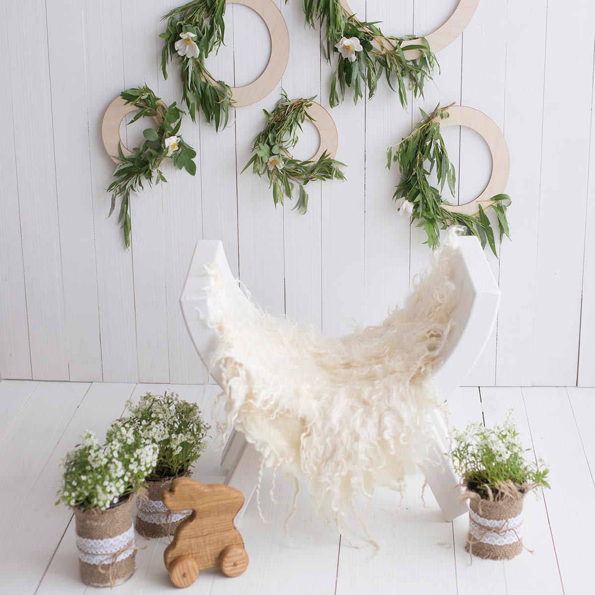 Toile de fond décors de photo de bébé d'anniversaire de mur en bois blanc pour la photographie