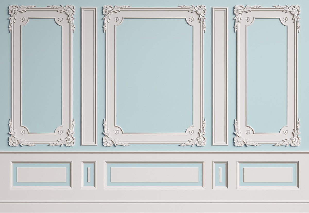 Toile de fond décors de mariage de mur de texture d'art bleu clair blanc pour le studio