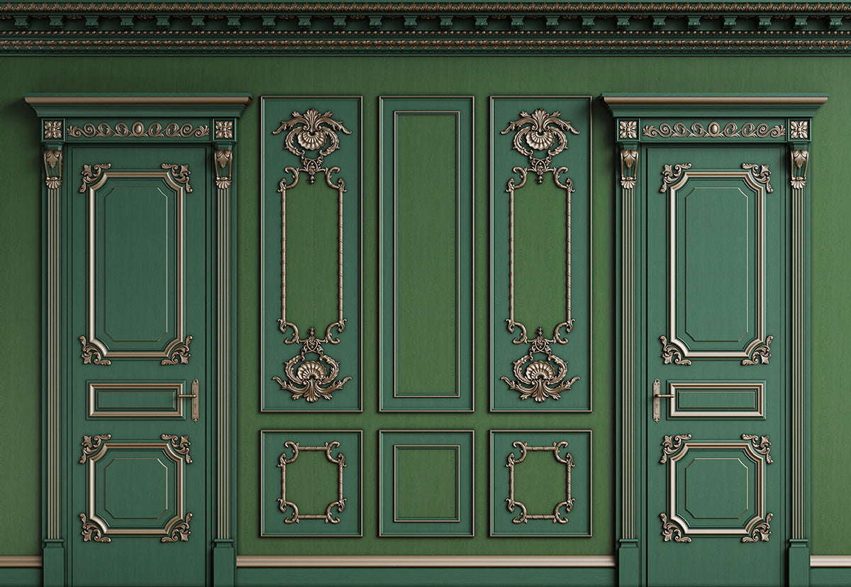 Toile de fond décors de mur vert de conception antique pour le mariage