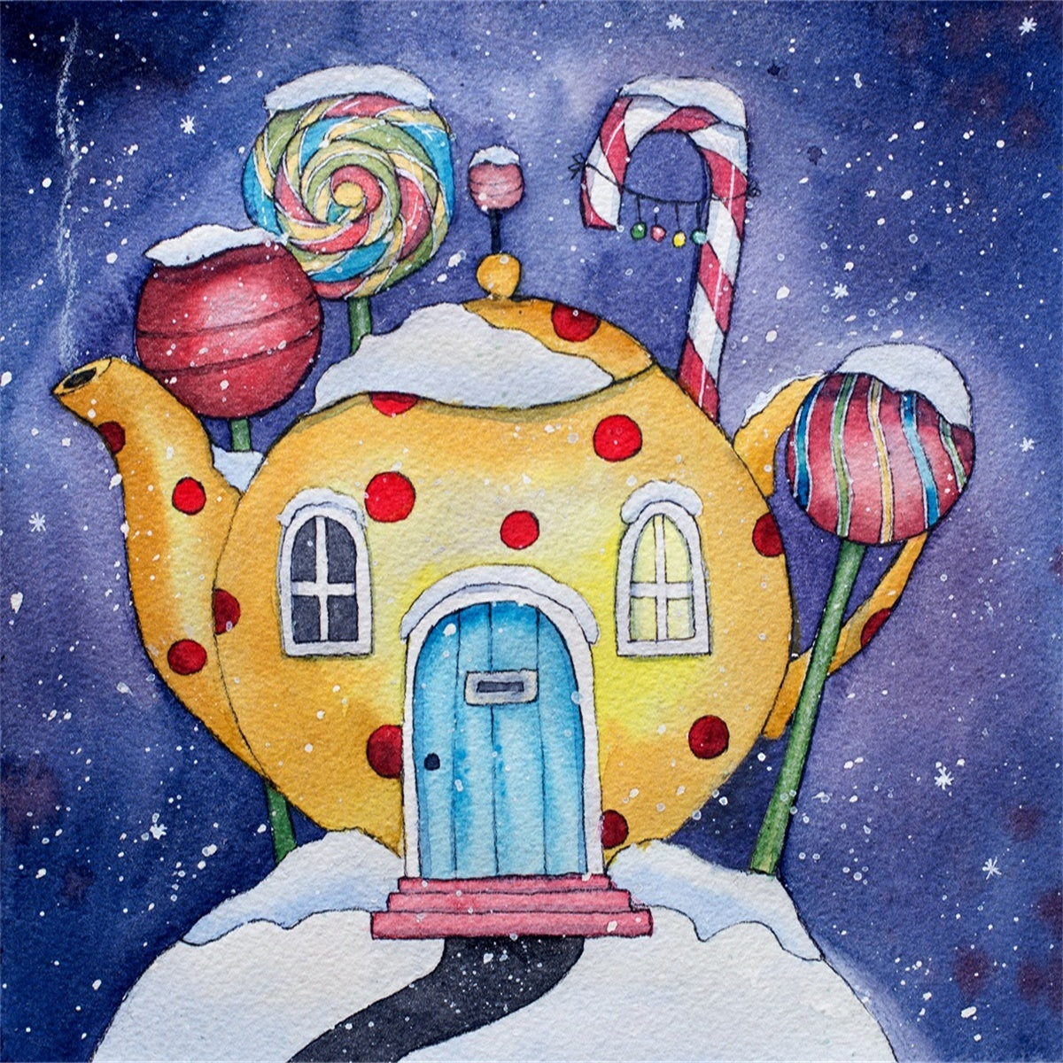 Toile de fond décors de photographie de Noël théière d'hiver de neige