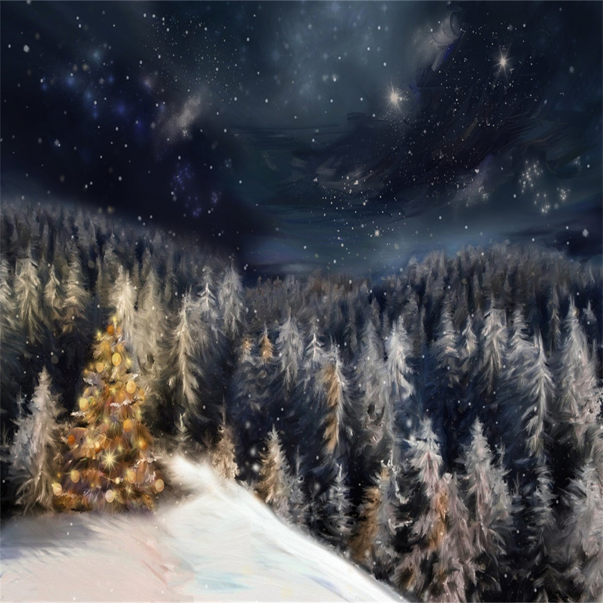 Christmas Tree Night of Forest Backdrops for Studio