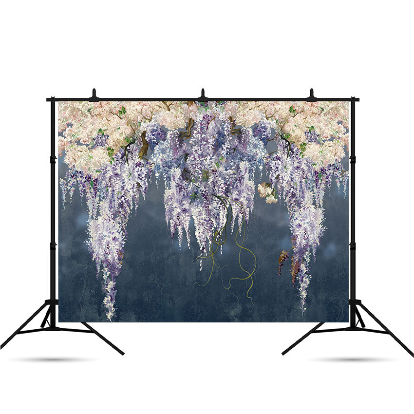 Toile de fond de branches de lilas en fleurs bleu grunge mur fleurs pour la photographie SBH0040