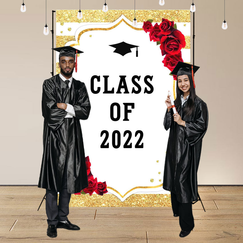 Toile de fond de fête de remise des diplômes à rayures et roses pour la photographie décorations de fête SBH0085