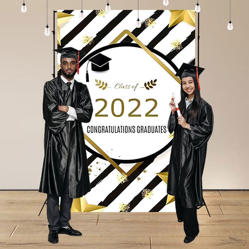 Toile de fond de fête de remise des diplômes à rayures et étoiles pour la photographie décorations de fête SBH0087