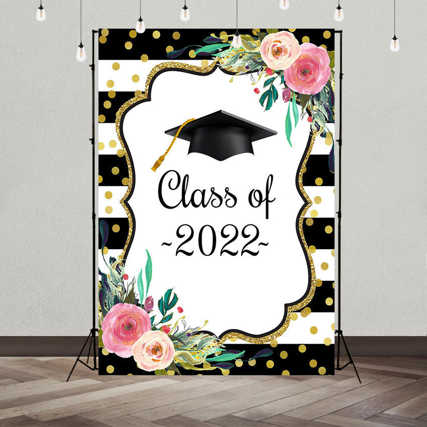 Toile de fond de remise des diplômes de fleurs de fond noir et blanc pour la soirée du lycée SBH0088