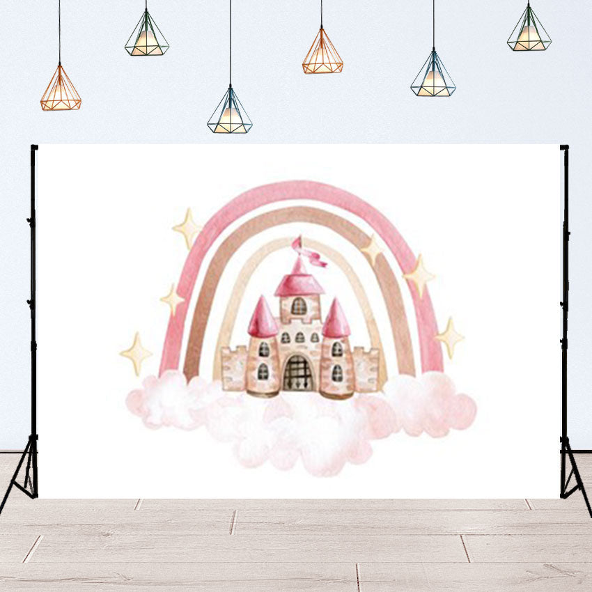 Toile de fond de château de nuage rose arc-en-ciel bohème pour la photographie SBH0130