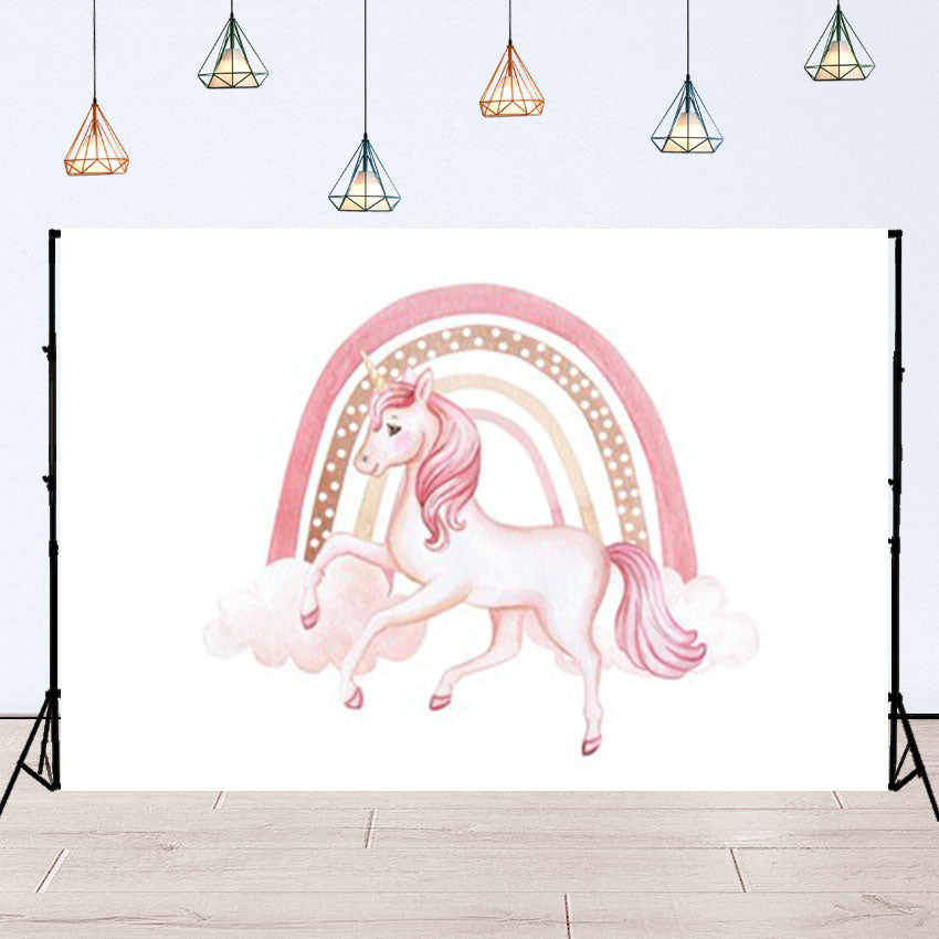 Toile de fond d'arc-en-ciel bohème licorne nuage rose pour la photographie SBH0131