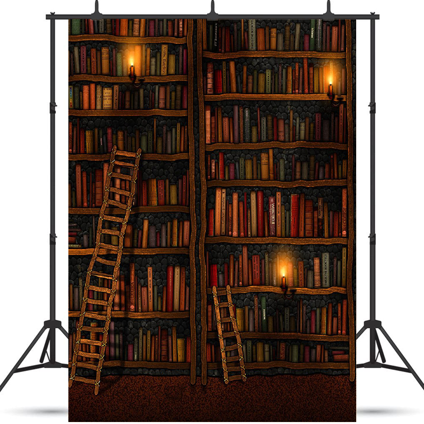 Toile de fond de photographie de cabinet de livres de bibliothèque sombre vintage SBH0398