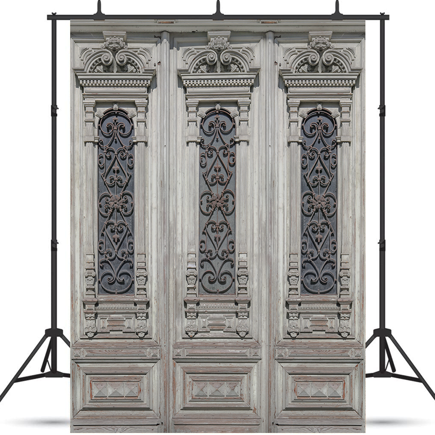 Toile de fond en tissu de porte en bois vintage incurvée SBH0432